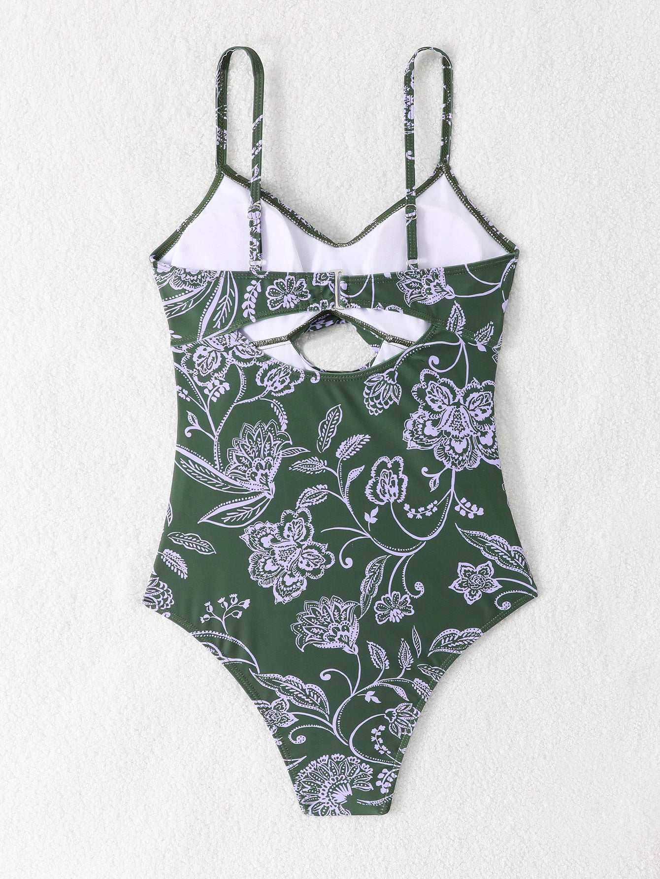 Green and White Cut-Out Swimsuit
