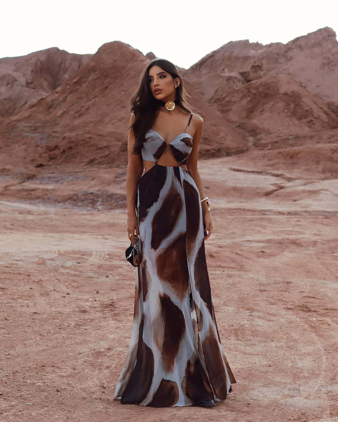 Tie-Dye Printed Cut-Out Maxi Dress