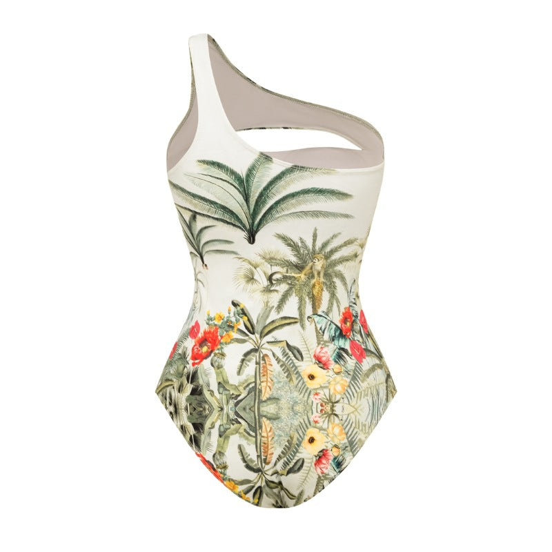 Tropical One Shoulder Cut-Out Swimsuit