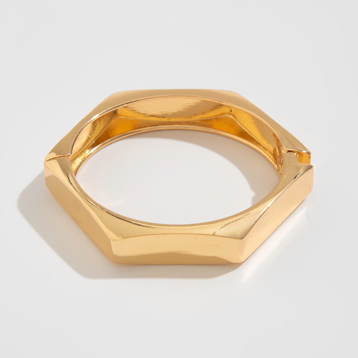 Hexa-Gold Sculpted Geometric Bangle