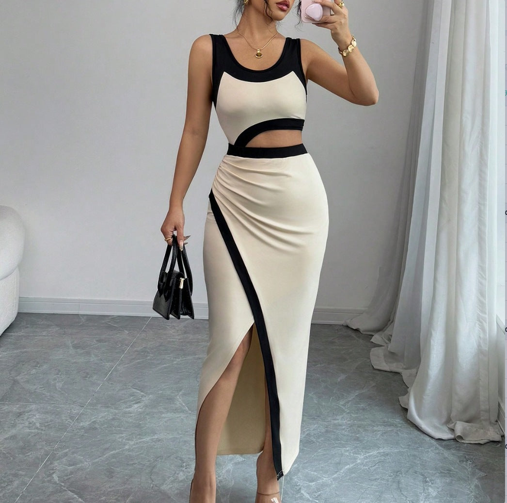 Colour Block Cut-Out Maxi Dress