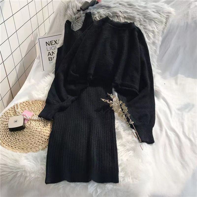 Two Piece Knit Dress and Sweater Set