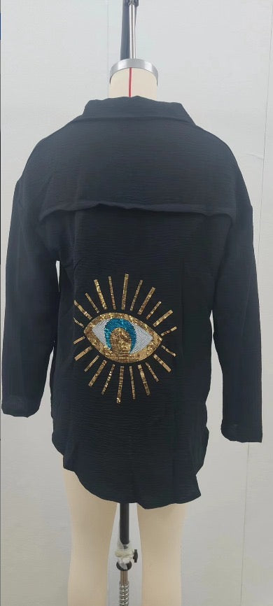 Oversize Sequin Evil Eye Shirt