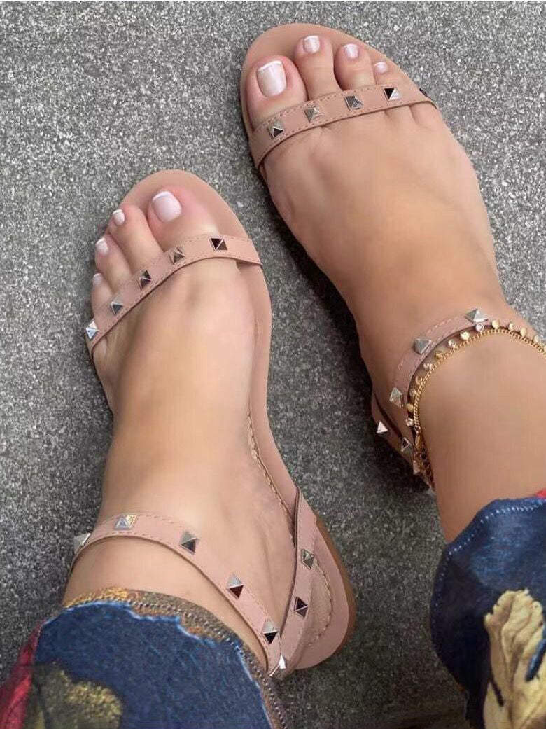 Blush Pink Studded Ankle Strap Sandals