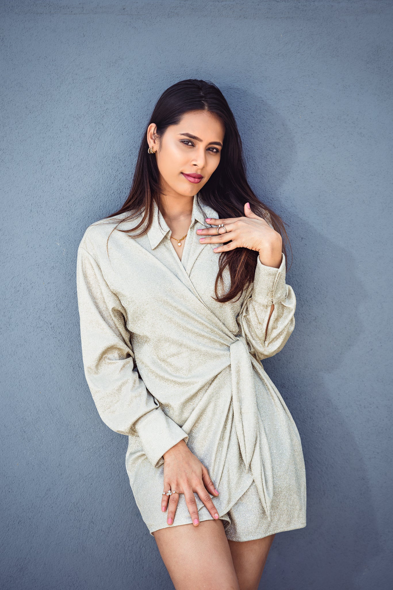 Silver Shimmer Wrap Dress