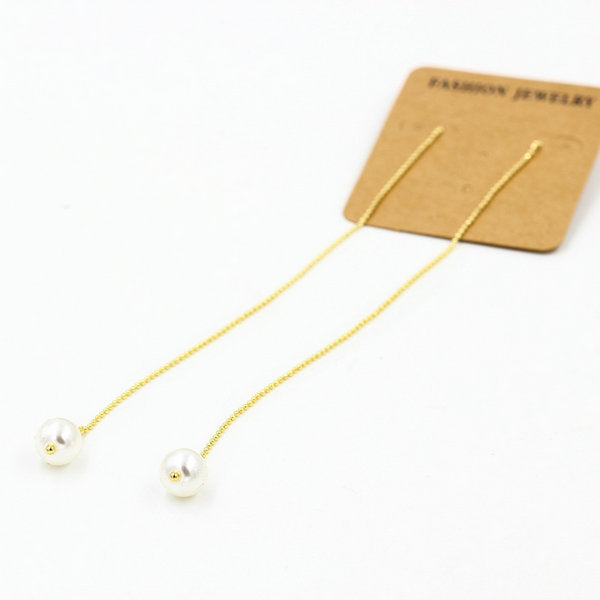 Gold String Pearl Danglers