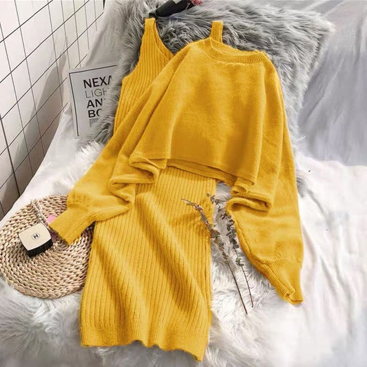 Two Piece Knit Dress and Sweater Set