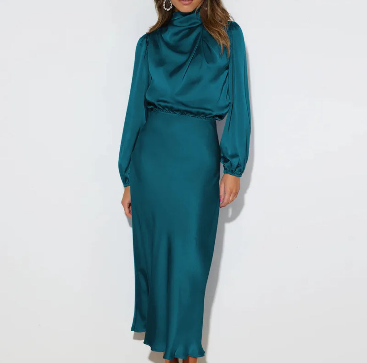 Long Sleeve Satin Midi Dress