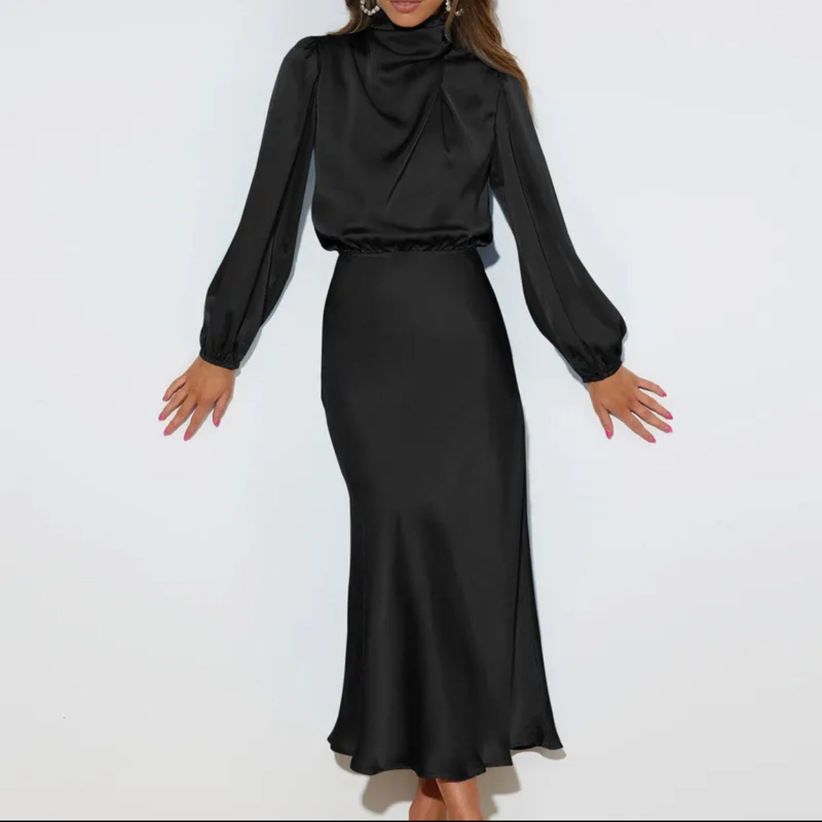 Long Sleeve Satin Midi Dress