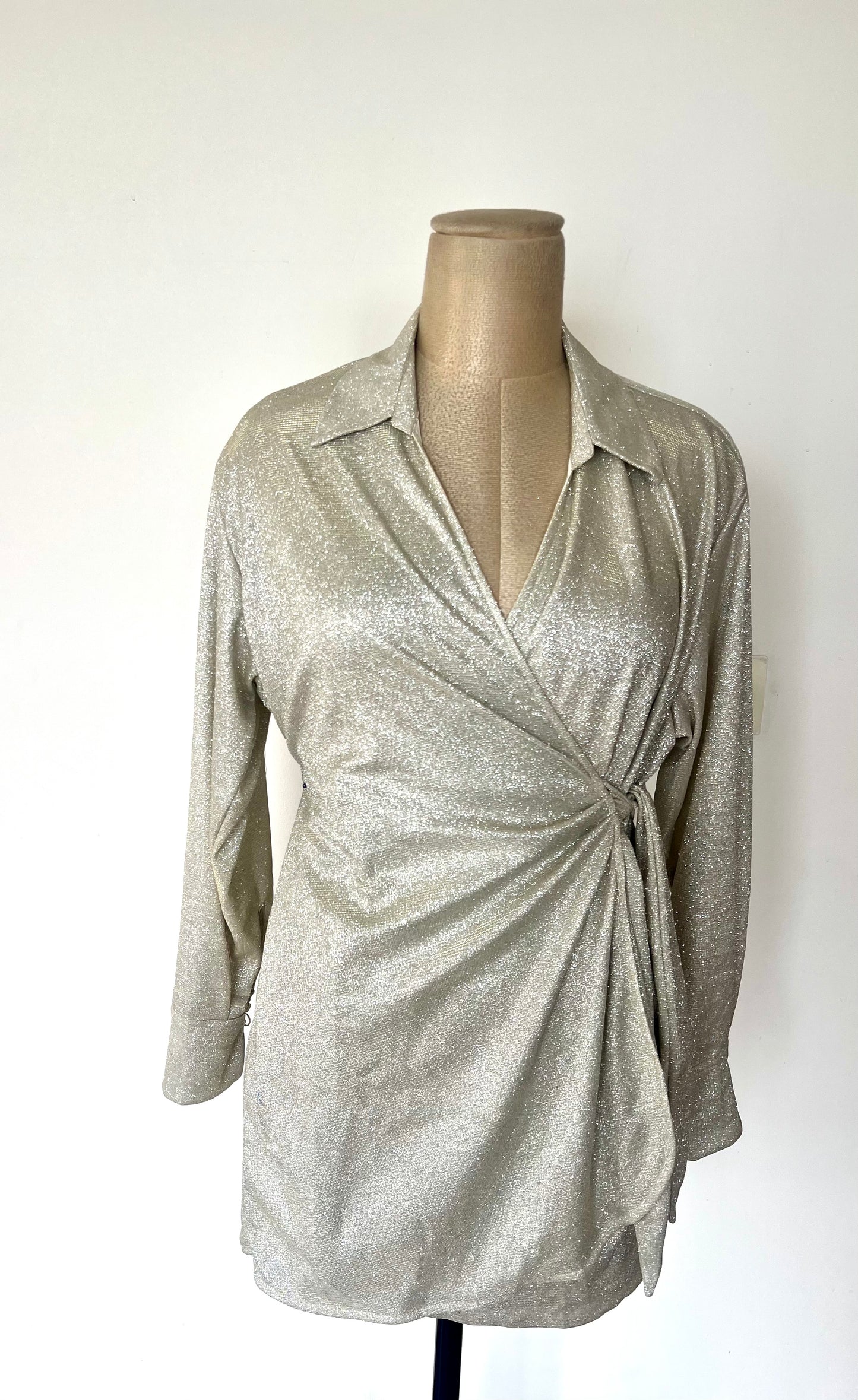 Silver Shimmer Wrap Dress