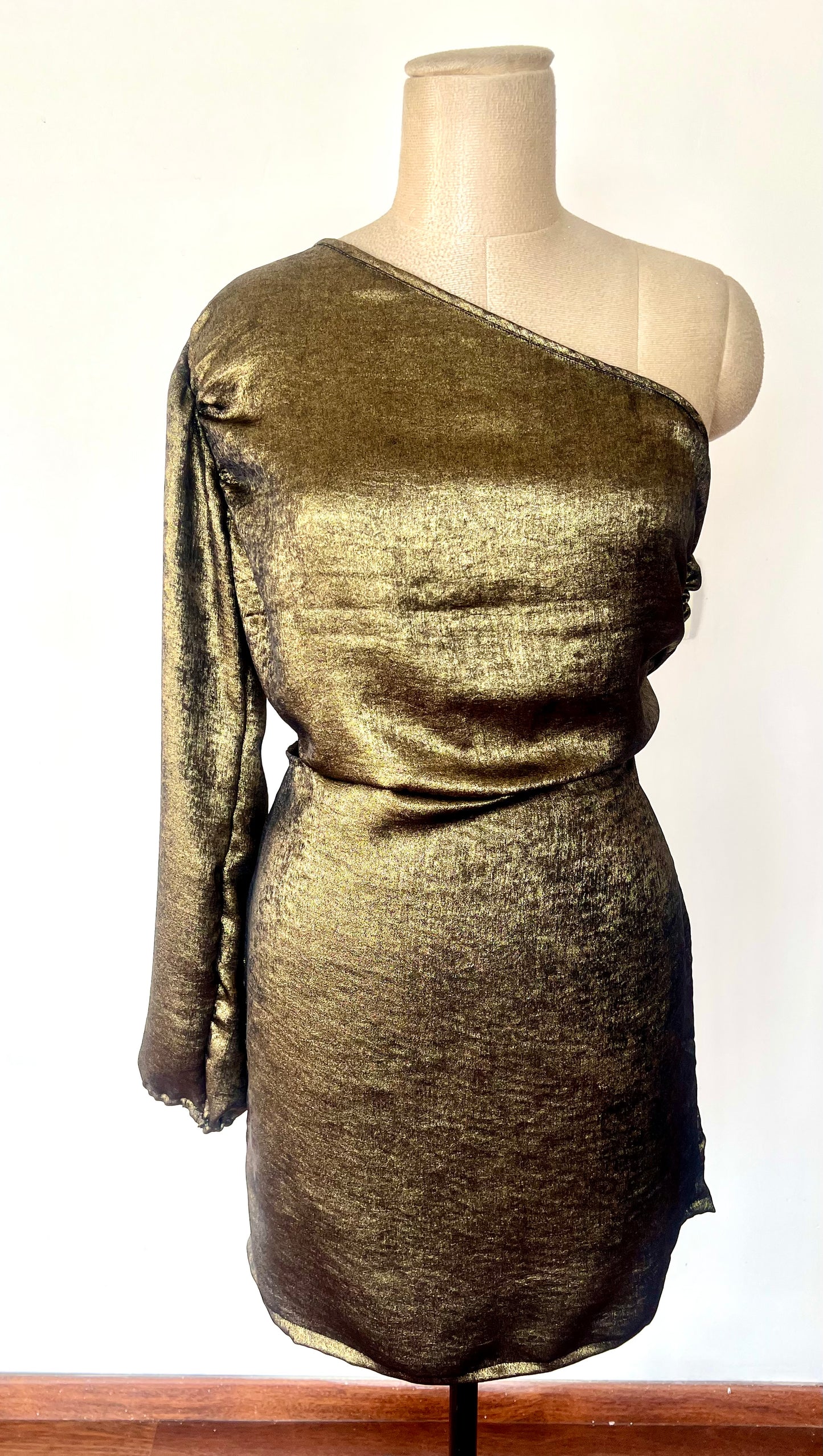 Metallic Gold One Shoulder Cut-Out Dress
