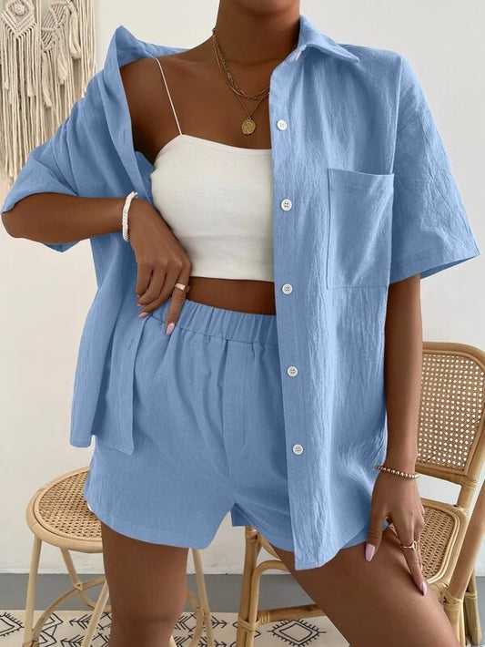 Cotton Oversize Shirt and Shorts Co-ord Set