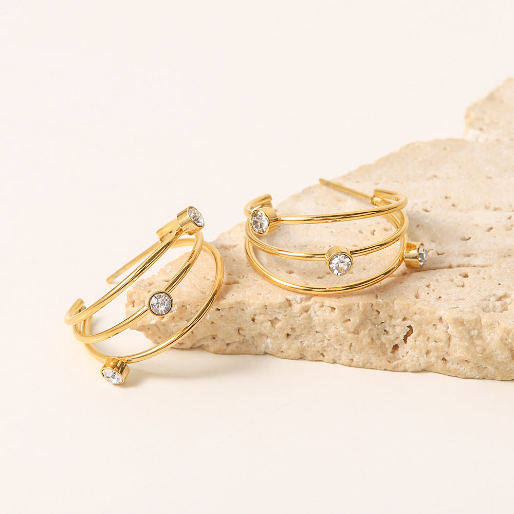 Triple Hoop Rhinestone Earrings