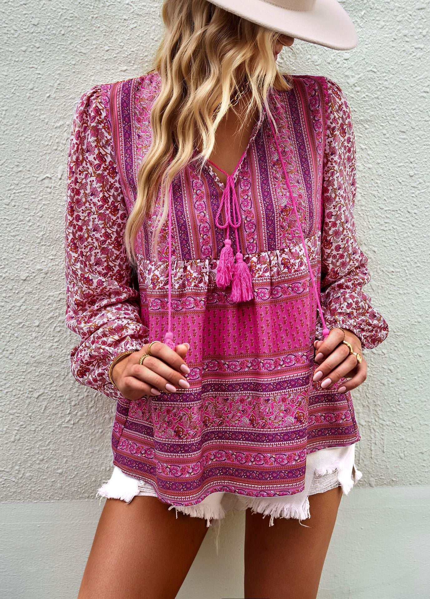 Boho Print Tassel Top