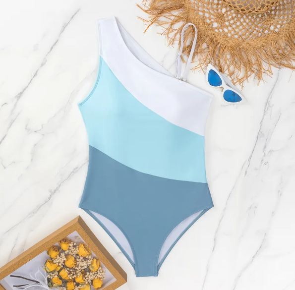 Colour block One Shoulder Swimsuit