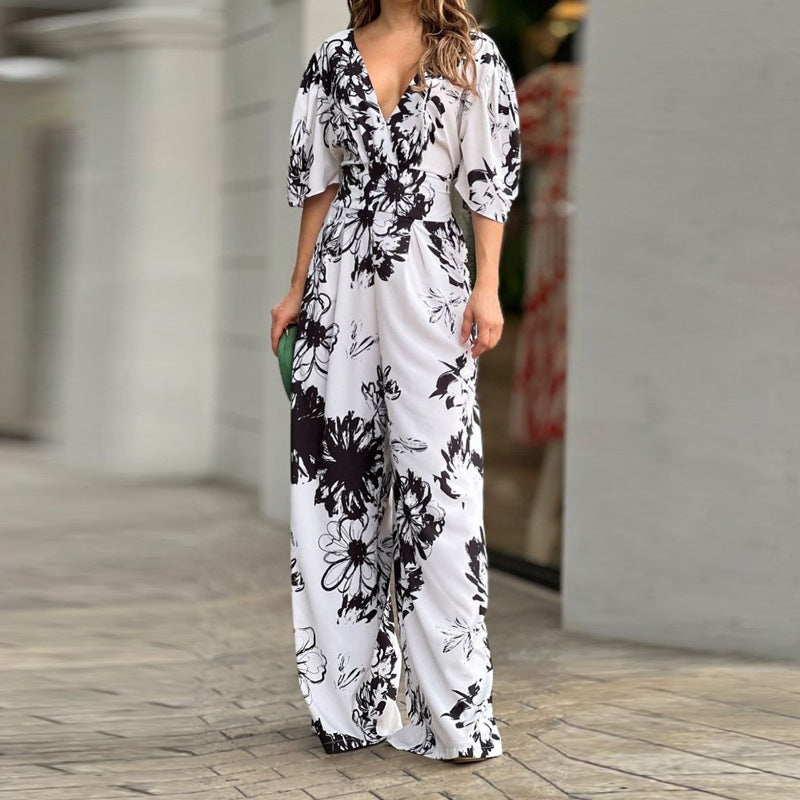Floral Printed Wide Leg Jumpsuit