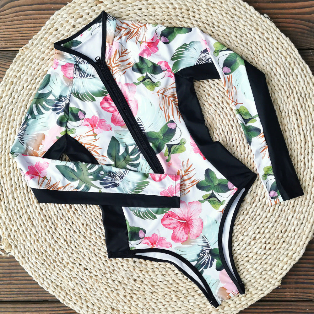 Full Sleeve Floral Zippered Swimsuit