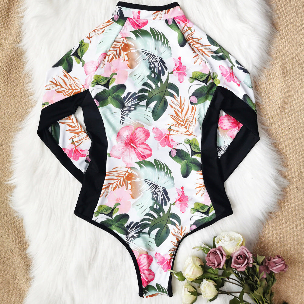 Full Sleeve Floral Zippered Swimsuit