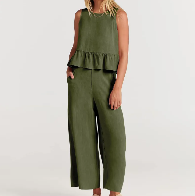 Linen Sleeveless Pant Set