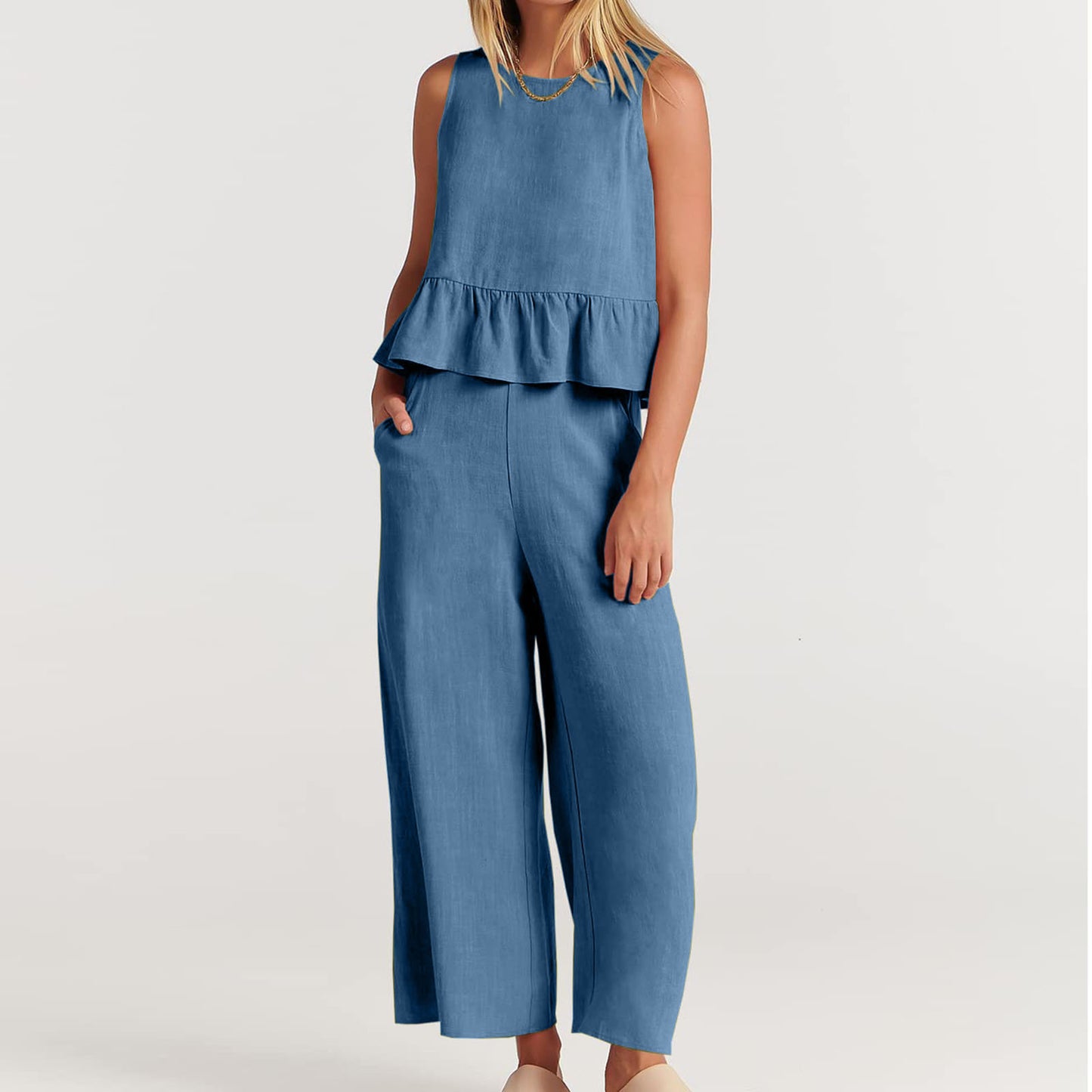 Linen Sleeveless Pant Set