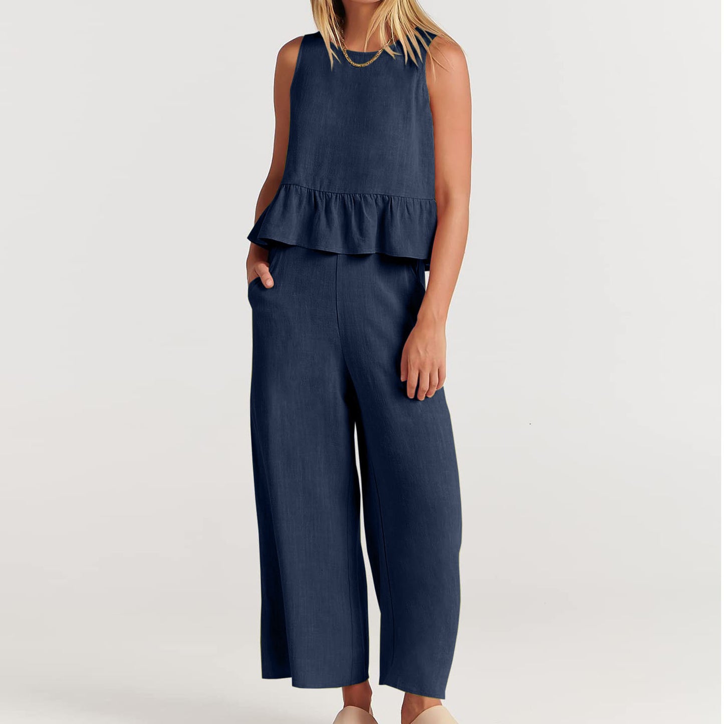 Linen Sleeveless Pant Set