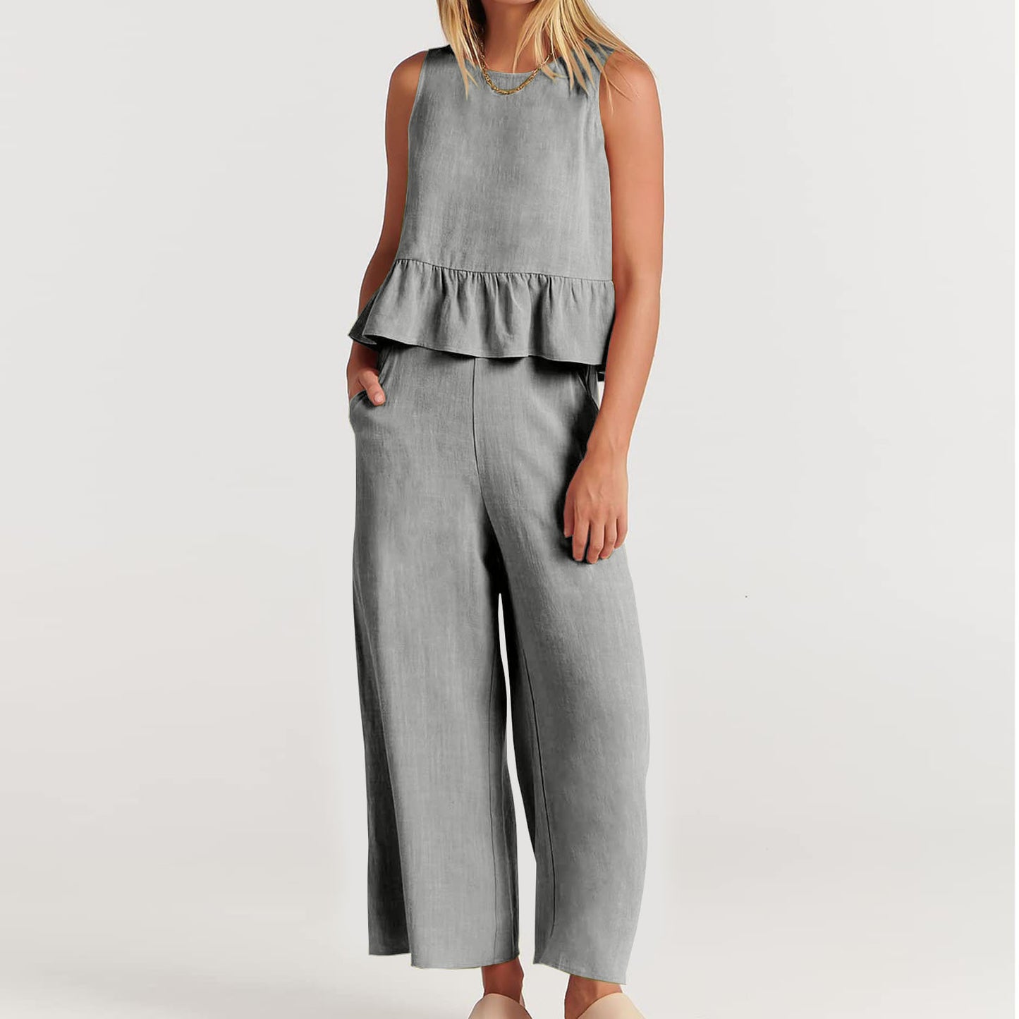 Linen Sleeveless Pant Set