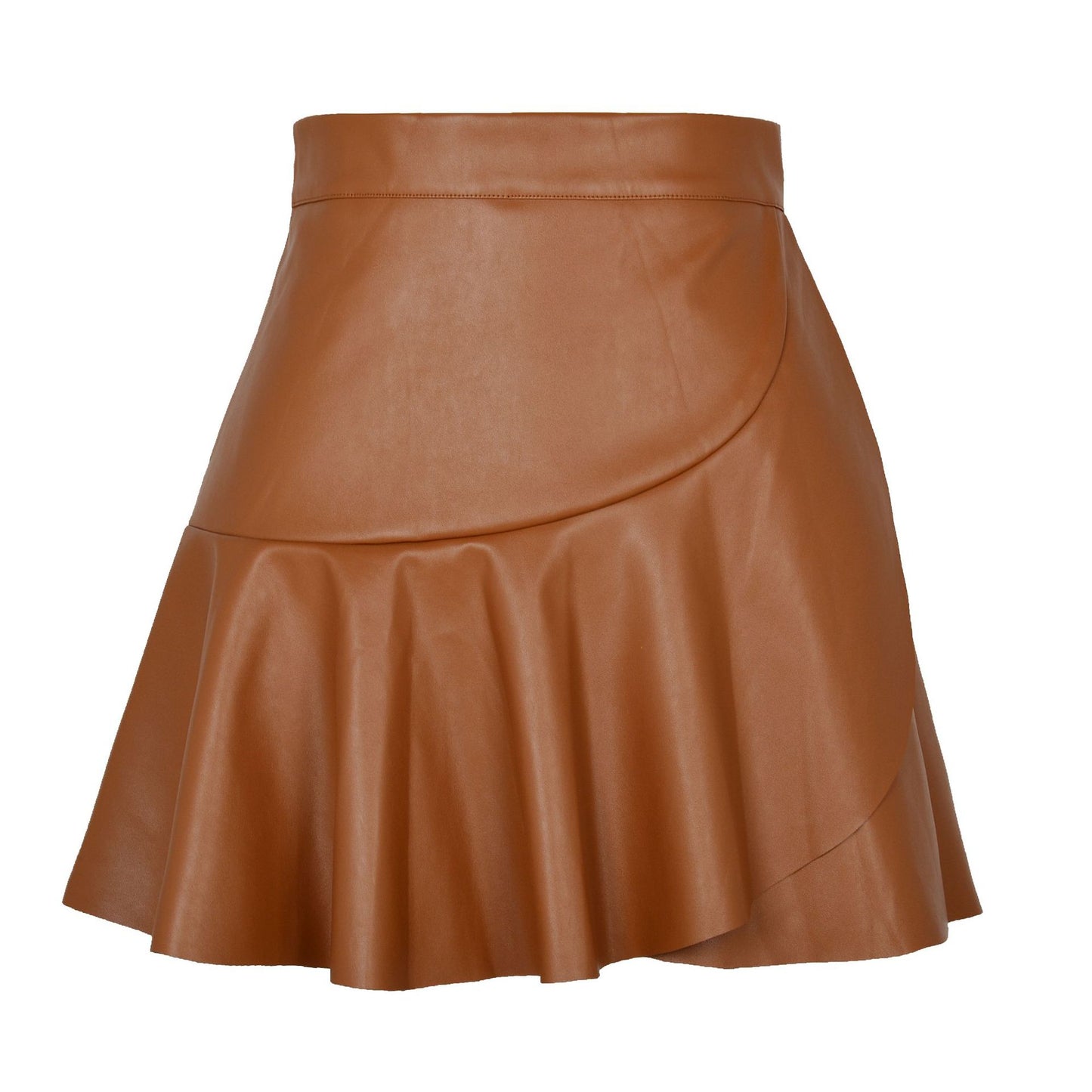 Ruffled Hem Faux Leather Skirt