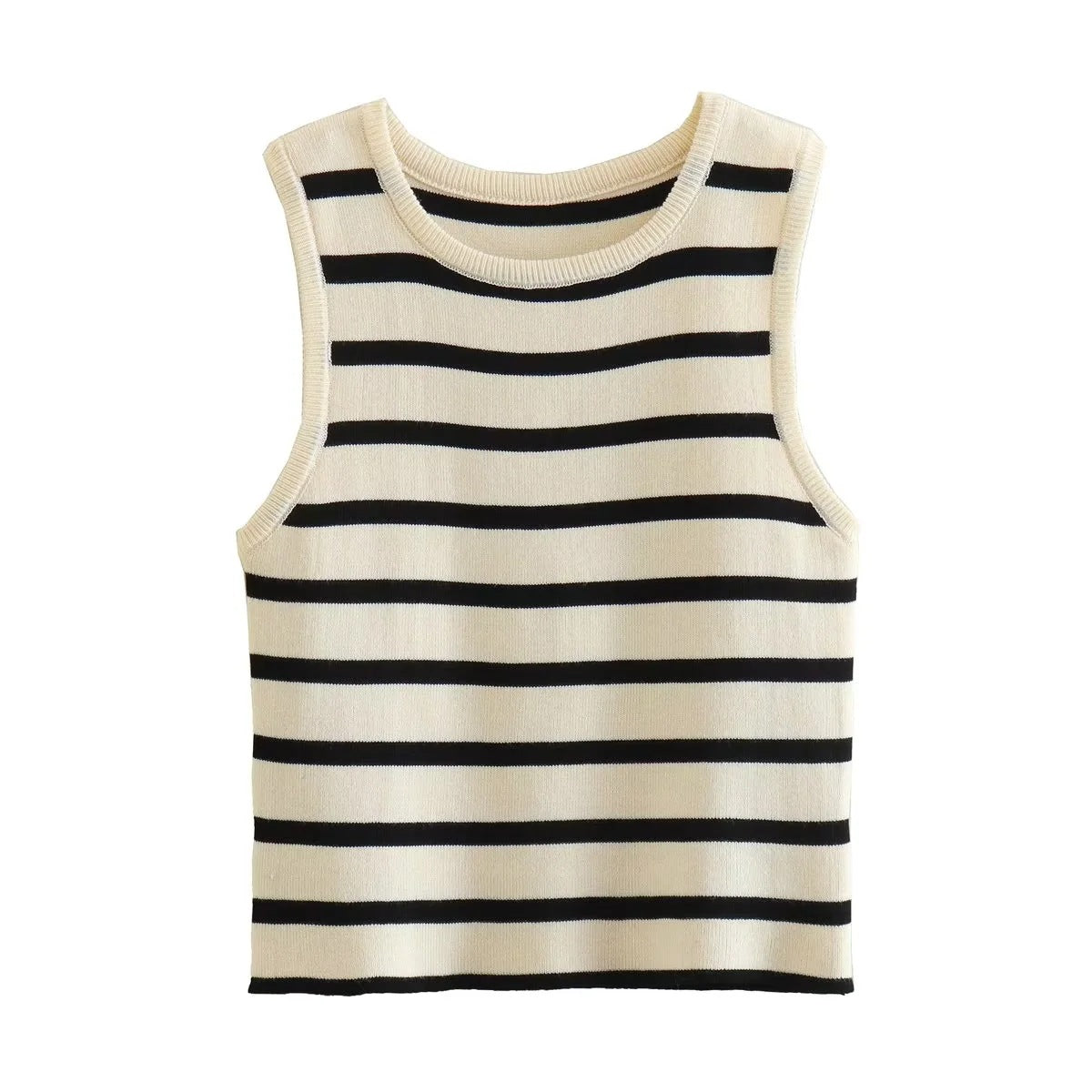 Black and White Striped Cropped Vest