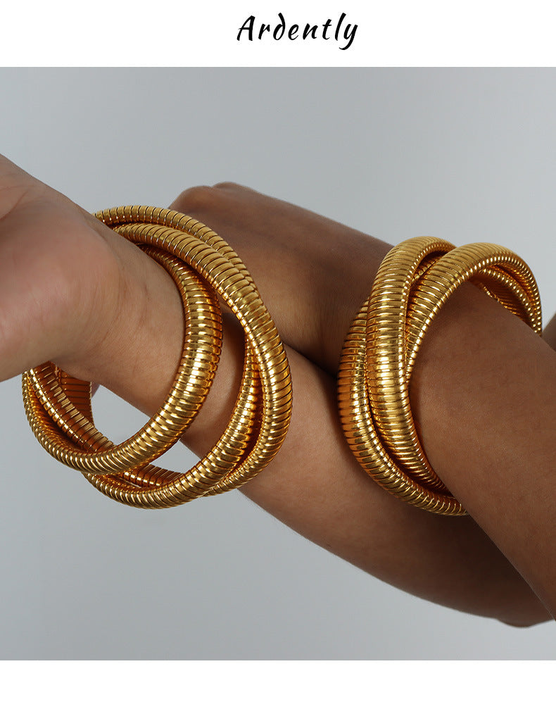 Stainless Steel Textured Gold Triple Band Cuff