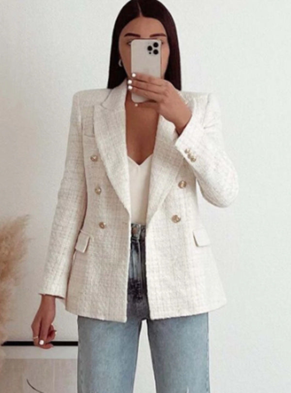 Double Breasted White Blazer