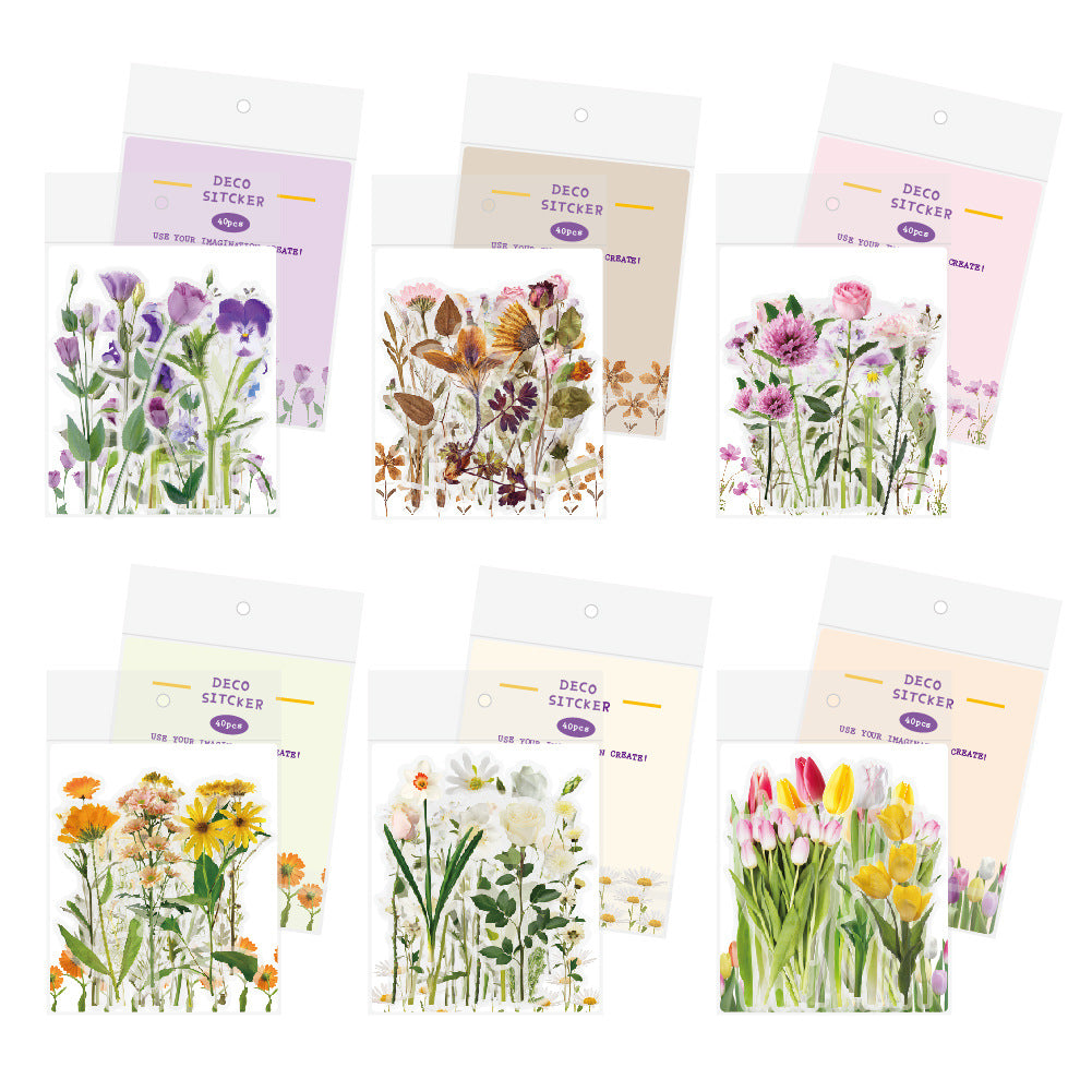 Pressed Flower Clear PET Journal Stickers (40pcs)