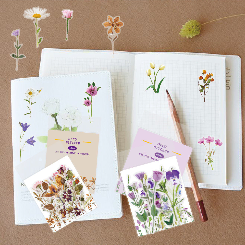 Pressed Flower Clear PET Journal Stickers (40pcs)