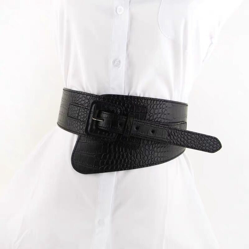Black Streetwear Wide PU Leather Belt