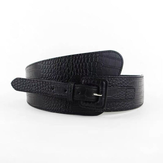 Black Streetwear Wide PU Leather Belt