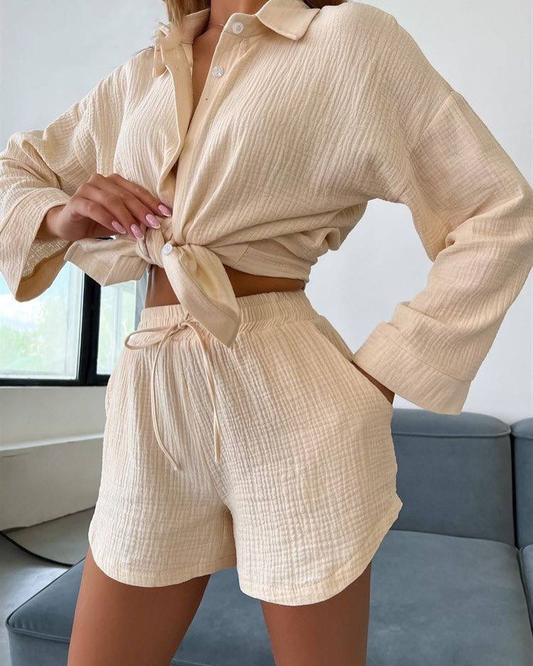 Cotton Shirt and Shorts Set