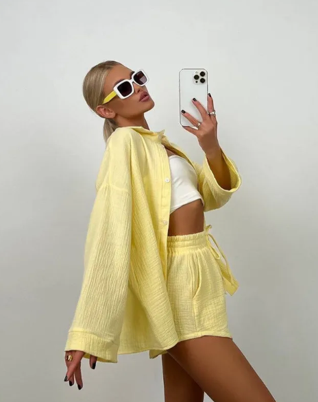 Cotton Shirt and Shorts Set