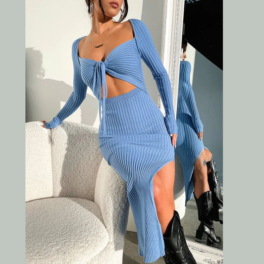 Long Sleeve Ribbed Cut-Out Dress