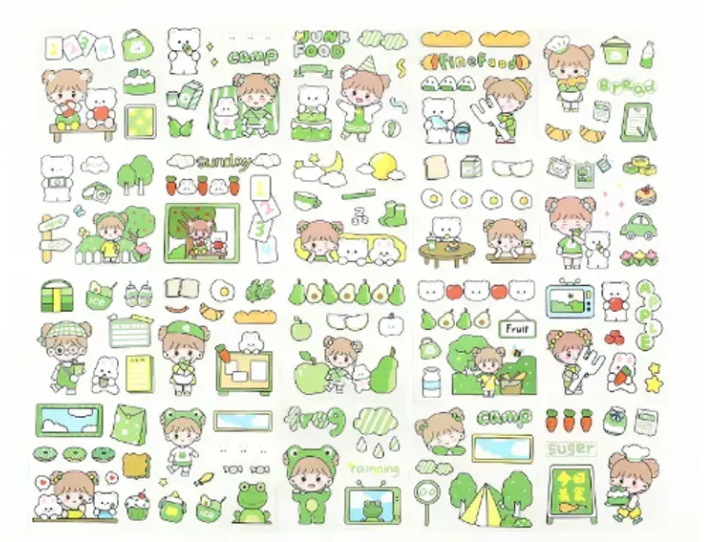 Green Cute Kawaii Pack of 20 PET Stickers