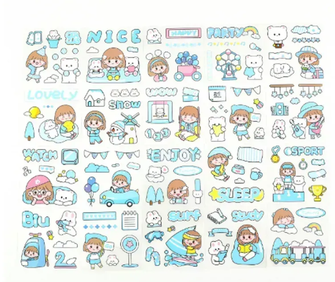 Blue Cute Kawaii Pack of 20 PET Stickers