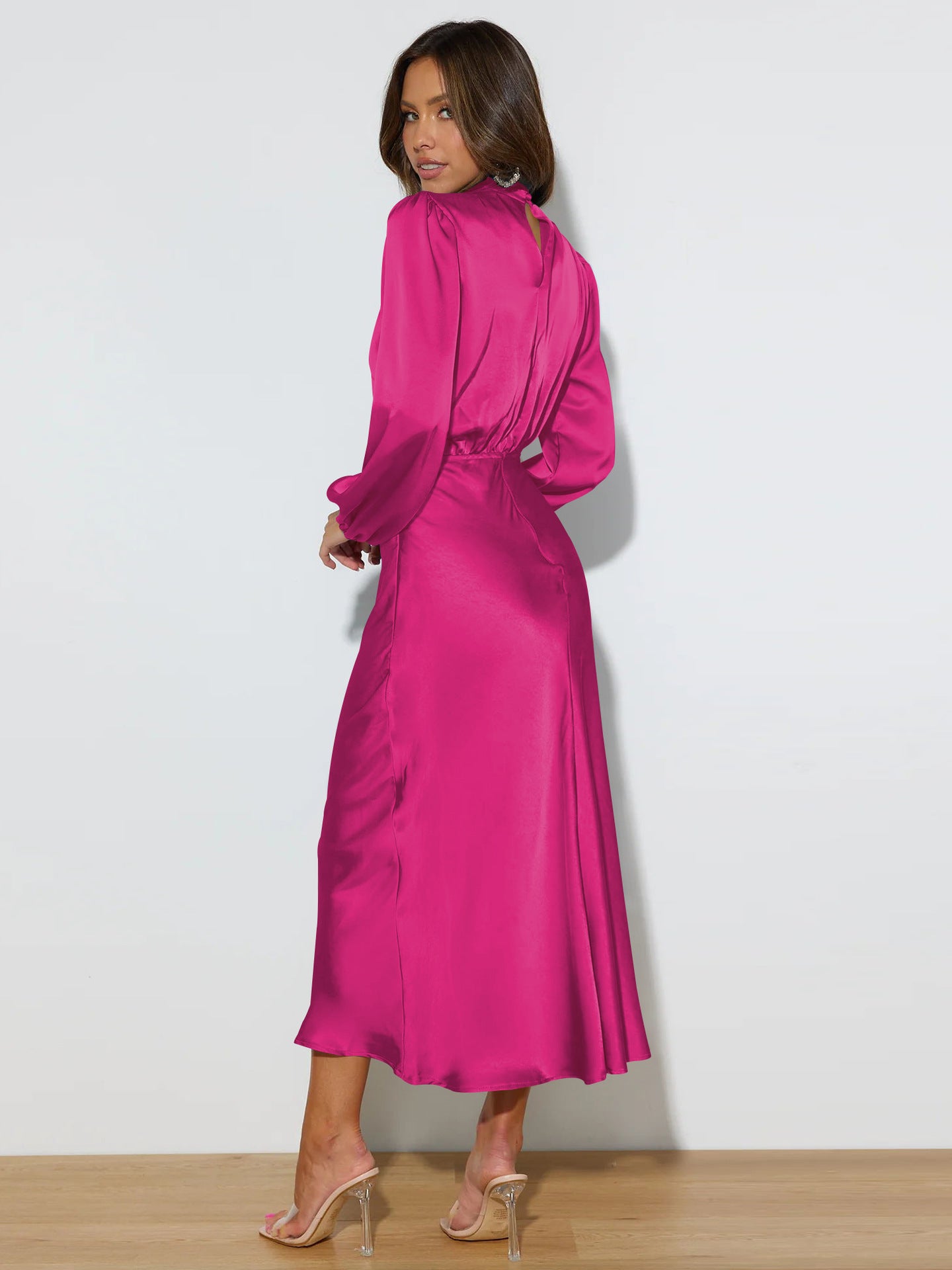 Long Sleeve Satin Midi Dress
