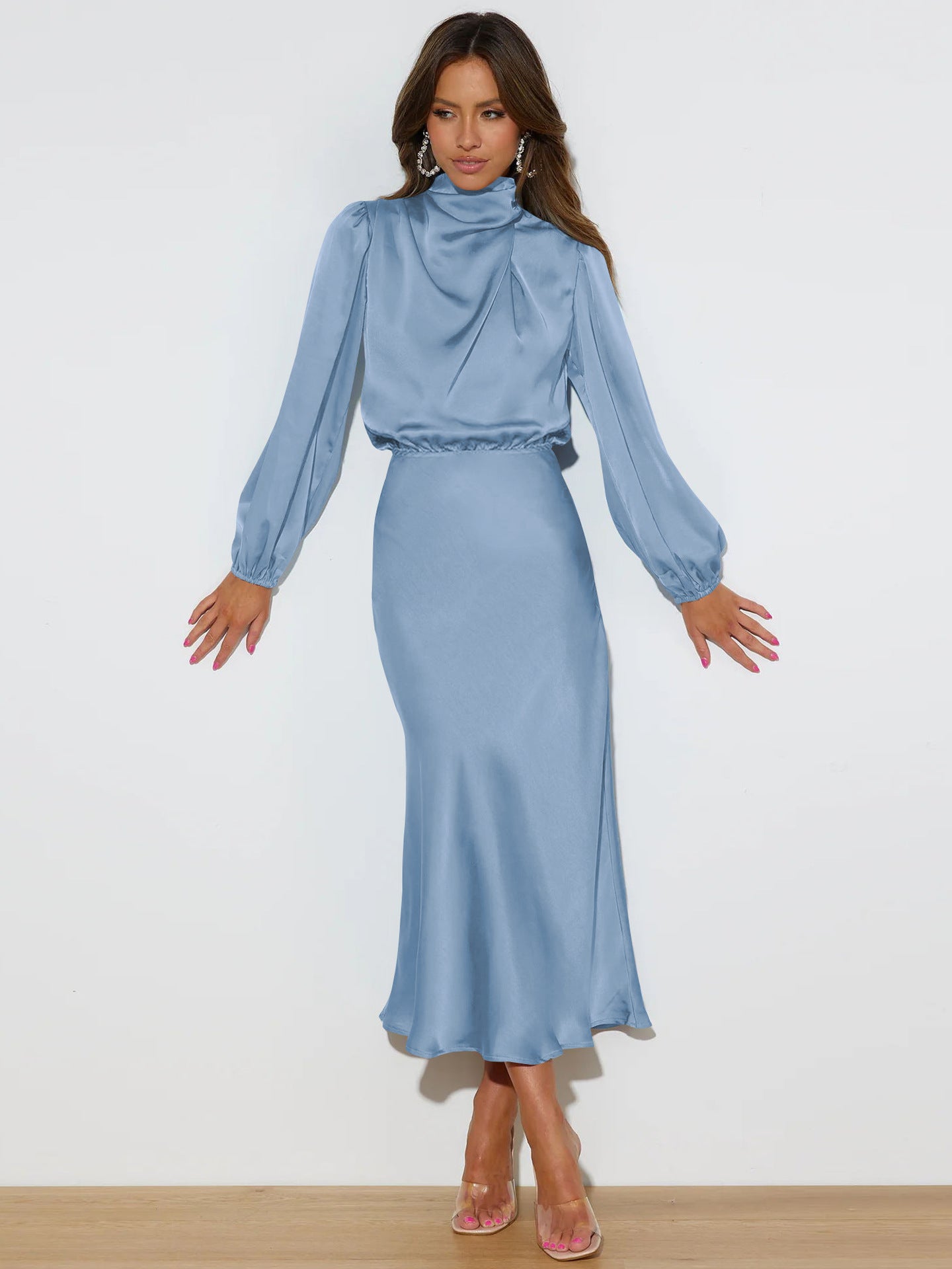 Long Sleeve Satin Midi Dress