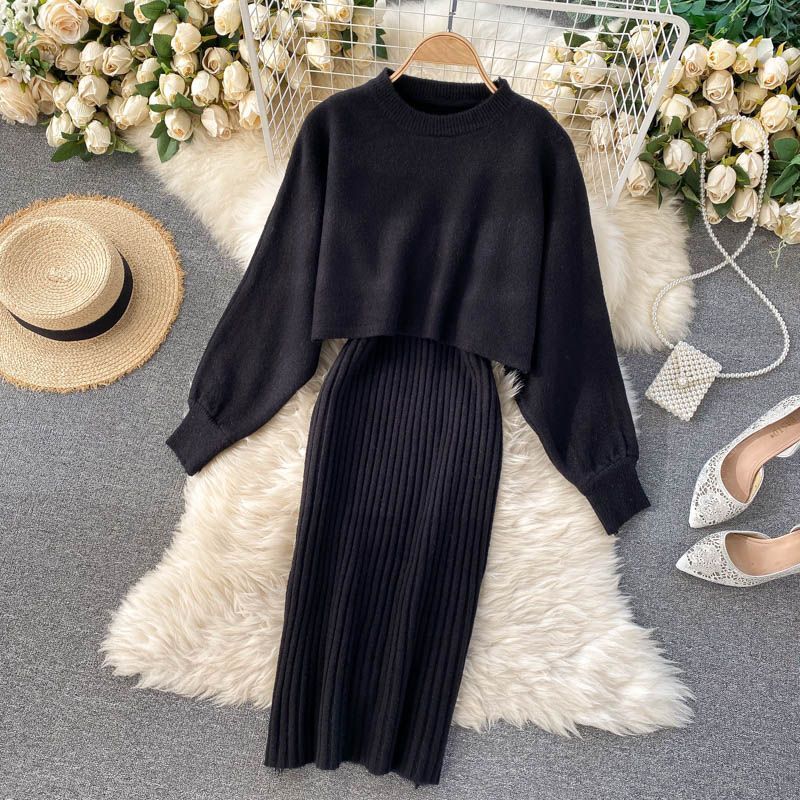 Two Piece Knit Dress and Sweater Set