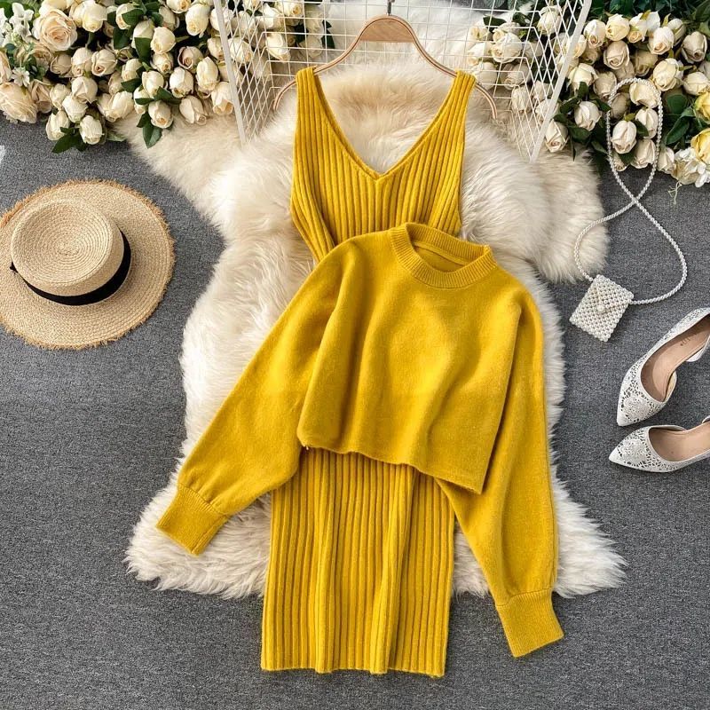 Two Piece Knit Dress and Sweater Set