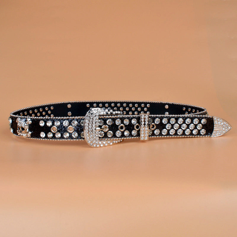 Glitter Rhinestone Belt with Skulls