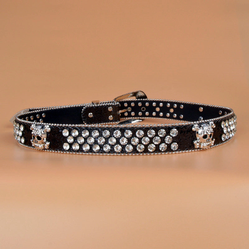 Glitter Rhinestone Belt with Skulls