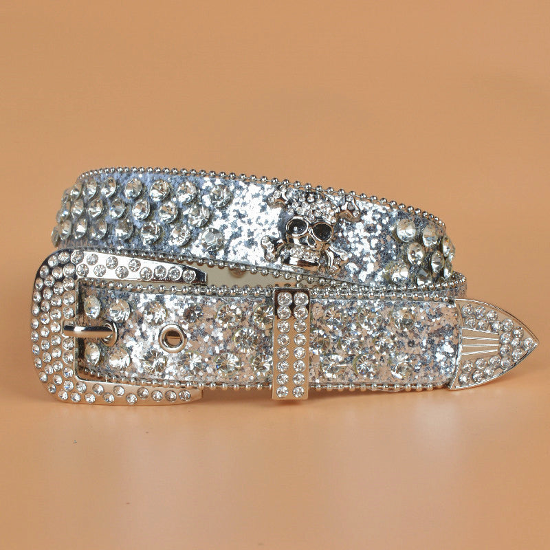 Glitter Rhinestone Belt with Skulls