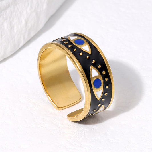 Black and Gold Stainless Steel Evil Eye Ring