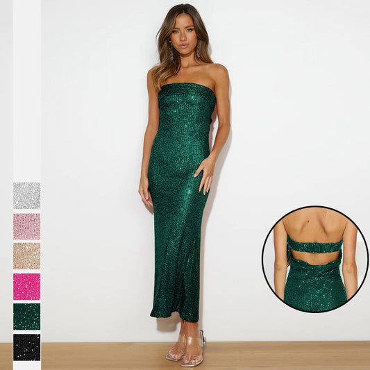 Strapless Cut-Out Back Sequin Dress