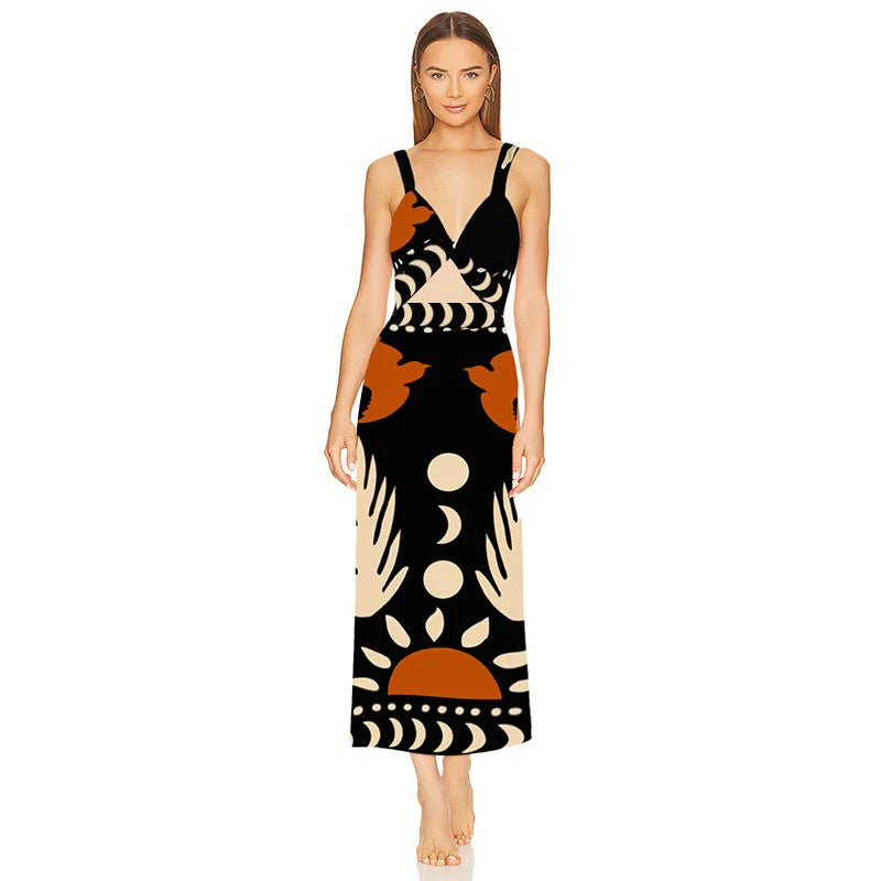 Black and Brown Tropical Printed Pattern Swimsuit Wrap