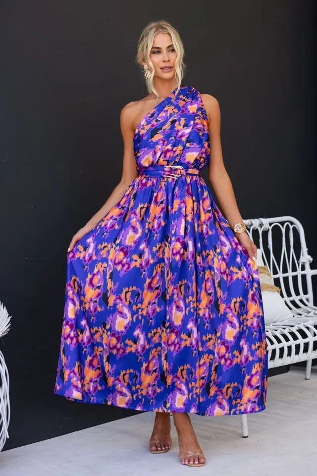 One Shoulder Printed Maxi Dress
